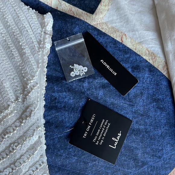 Lulus Iridescent sequin white halter mini dress, tags still on! - Picture 7 of 9